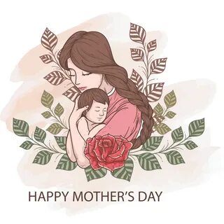 happy mothers day greeting card - symbol of mom and baby - P