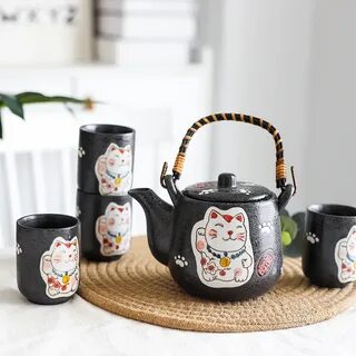 Набор японских керамических чайных кружек с милым котом чашк