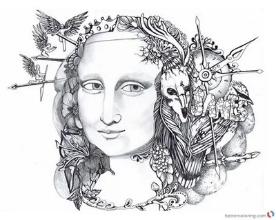 Mona Lisa Coloring Pages Doodle Art - Free Printable Colorin
