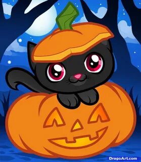 How To Draw A Halloween Cat, Halloween Cat, Step by Step, Dr