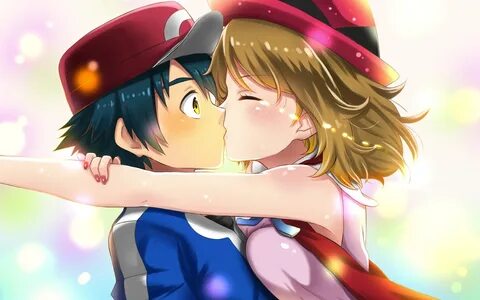 kiss male pokemon satoshi (pokemon) serena (pokemon) takecha