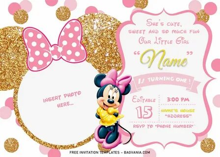 Pink And Gold Minnie Mouse Birthday Invitation Templates - E