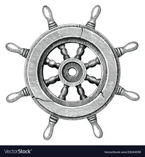 Old steering wheel ship hand drawing vintage style