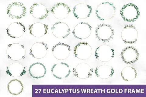 Eucalyptus Wreath Gold Frame Clipart Graphic by DesignItfor 