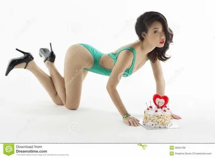 Asian Girl with Birthday Cake Stock Photo - Image of heels, asian: 39354788