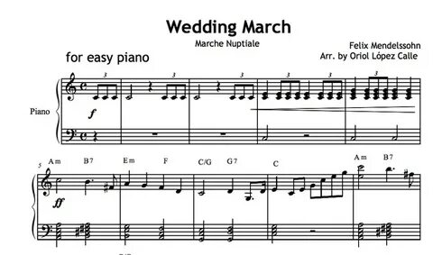 Wedding March Felix Mendelssohn Piano Sheet Music