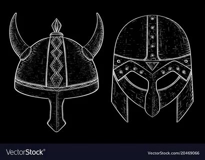 Viking helmets hand drawn sketch Royalty Free Vector Image