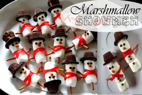 Marshmallow snowman winter treats and chocolate dipped pretz