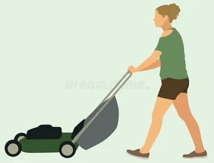 Woman with Lawn Mower stock vector. Illustration of female -