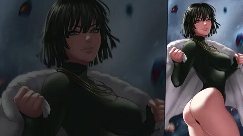 dandon fuga, looking at viewer, green eyes, Fubuki, One-Punch Man, boob.