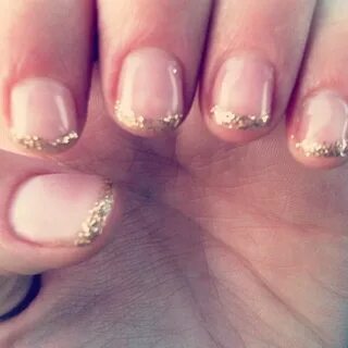 Gel nails with gold glitter French tips Gold nails wedding, 