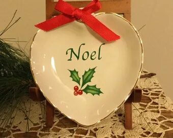 Christmas Candy Dish With Hand Painted Holly Holiday Candy E