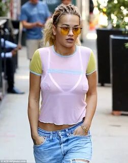 Rita Ora pictured in see-through T-shirt as she parades her 