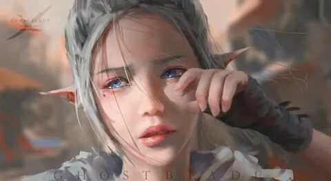 #crying #elves blue eyes grey hair #WLOP pointed ears #tears