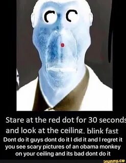 Stare at the red dot for 30 seconds and look at the ceiling.