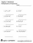 Multiplication Exponents Algebra 1 Worksheet Printable Algeb