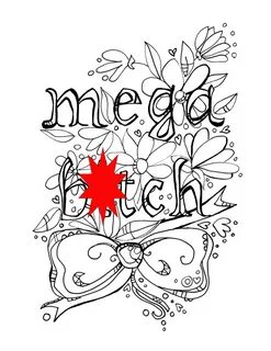 Swear Word Coloring Book Page Printable Mega Btch Mature Ets