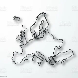 Europakarte Schwarze Kontur Mit Schatten Auf Weißem Hintergr