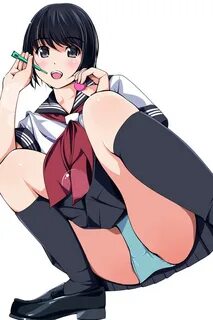 Safebooru - 1girl :d black hair black legwear black shoes bl