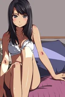 Safebooru - 1girl black eyes black hair blush bra breasts cl