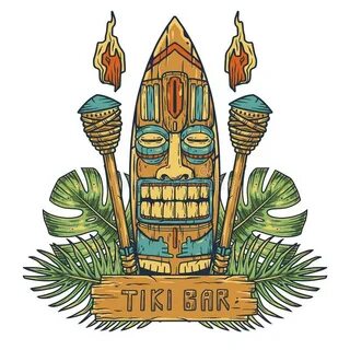 Surfing Tiki Mask of Hawaii or Idol. Ethnic Totem Stock Vect