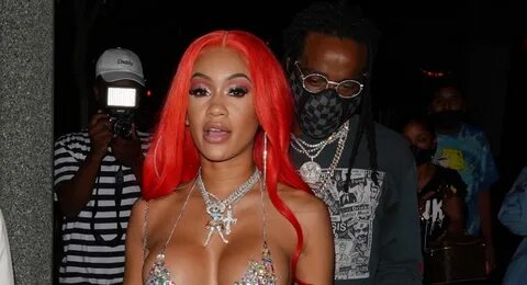 Saweetie Rocks Bedazzled Bra on Dinner Date with Quavo Quavo