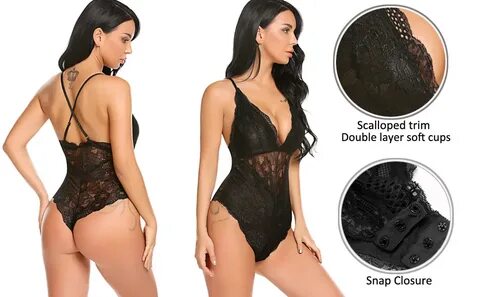 Avidlove Women Snap Crotch Bodysuit Lingerie Deep V Plunging