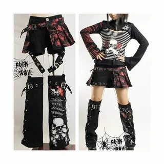 Red Skull Black Goth Emo Shorts + Skirt + Leg Warmers Scene 