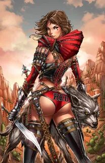 "Red Riding Hood", Jamie Tyndall Comics girls, Sexy art, Gri