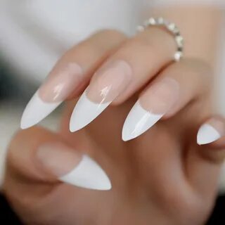 Nude French Stiletto Long Nails Flesh Full Cover Artificial 