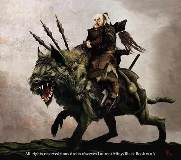 barbarian dwarf warrior mounted on giant hyena Heroes & Drag
