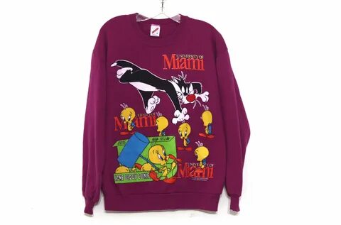 Vintage 90s Looney Tunes sweatshirt University of Miami Etsy