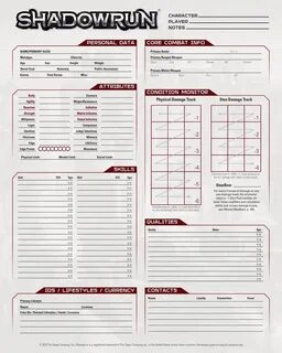Shadowrun 5th Edition - Character Sheet Role Playing Games G