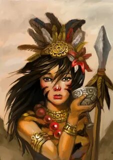 Warrior woman, Tiki art, Character portraits