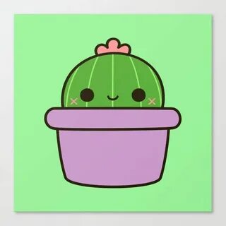Cute Cactus In Purple Pot Canvas Print by Peppermintpopuk - 