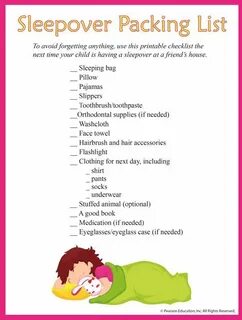 Sleepover and Slumber Party Packing Checklist Printable Girl