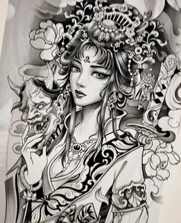 Tattoo asian girl drawing