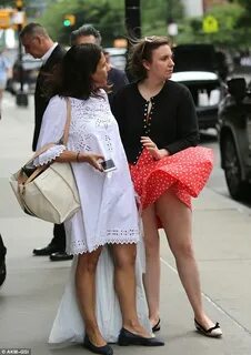 Lena Dunham's skirt gets caught in a breeze with Girls produ
