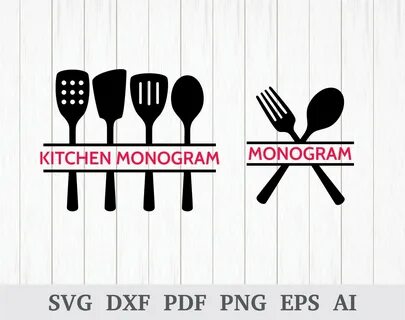 Split Kitchen Utensil SVG Kitchen Monogram SVG Kitchen SVG E