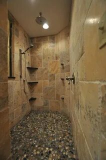 Stone shower with pebble floor Галечный пол, Реконструкция в
