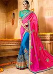 Buy Peacock blue and Firozi color silk wedding saree in UK, 