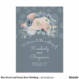 Blue Peach and Dusty Rose Wedding Welcome Sign Zazzle.com El