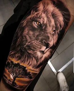Тату в стиле реализм со львом 02.01.2021 № 026 -lion tattoo 