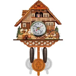 Vintage Cuckoo Wall Clock Black Forest Wooden Clock Battery 