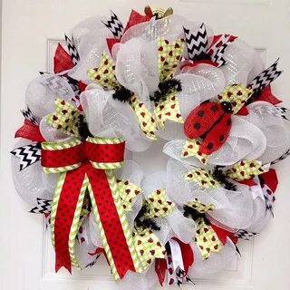 Lady Bug Wreath Sunflower Mesh Wreath Everyday Wreath Anytim