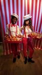 Vintage circus party, food passers, popcorn vendors, costume
