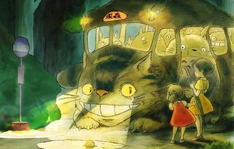 Wallpaper Hayao Miyazaki, Satsuki, Mei, The cat bus, My neig