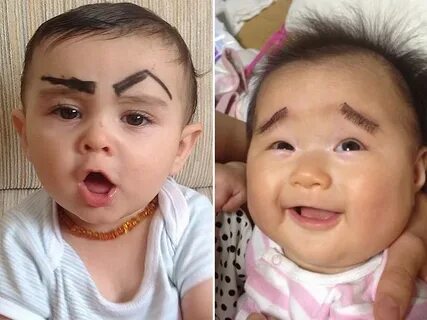 Babies With Eyebrows Drawn On Their Faces