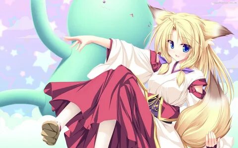 Wallpaper anime karakter wanita berambut kuning, kitsune, ga