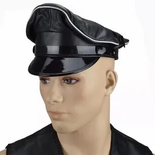 Source Gay Leather Army with trim Biker Hat Peaked Police Ha